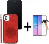 GSMNed – Leren telefoonhoes iPhone 12 Pro Max rood – Luxe iPhone hoesje – pasjeshouder – Portemonnee met magneetsluiting – rood – met screenprotector