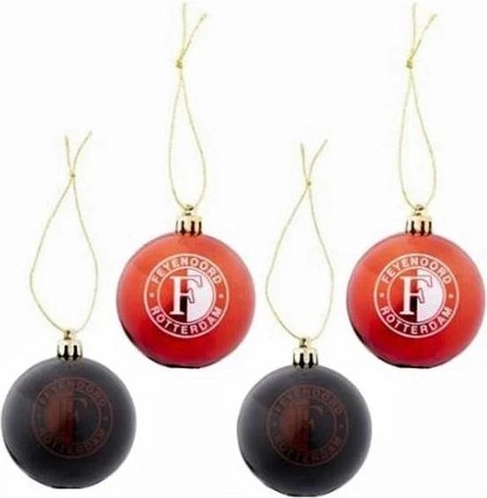 Feyenoord kerstballen 4 stuks Rood Zwart