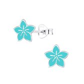 Joy|S - Zilveren bloem oorbellen - turquoise blauw - 8 mm - tropische bloem