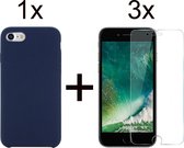 iParadise iPhone 7/8/SE 2020/SE 3 (2022) hoesje donker blauw siliconen case - 3x iPhone 7/8/SE 2020/SE 3 (2022) Screenprotector Screen Protector