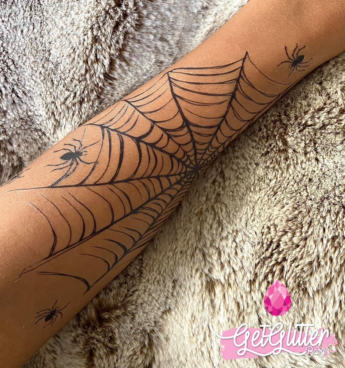 GetGlitterBaby® - Spinnenweb Tattoo Halloween Decoratie Versiering / Carnaval Schmink Make Up Plak Tattoos / Tijdelijke Tattoo / Nep Tatoeage - Spinnen — afbeelding 2