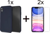 iParadise iPhone xs max hoesje donker blauw siliconen case  - 2x iPhone XS Max Screenprotector Screen Protector