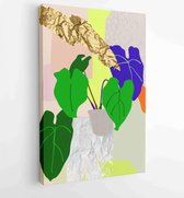 Botanische muur kunst vector set. Water kleur boho gebladerte lijnwerk tekenen met abstracte vorm. 4 - Moderne schilderijen – Verticaal – 1871796451 - 40-30 Vertical