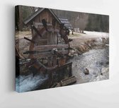 Onlinecanvas - Schilderij - Bevroren Watermolenrad In De Winter Art Horizontaal Horizontal - Multicolor - 80 X 60 Cm