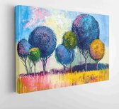 Landschap met olieverfschilderij, kleurrijke bomen. Met de hand geschilderd impressionistisch, buitenlandschap. - Moderne kunst canvas - Horizontaal - 1087807736 - 40*30 Horizontal
