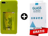 Crystal Backcase Transparant Shockproof Met Pasjeshouder Hoesje iPhone 8 Plus Geel - Gratis Screen Protector - Telefoonhoesje - Smartphonehoesje