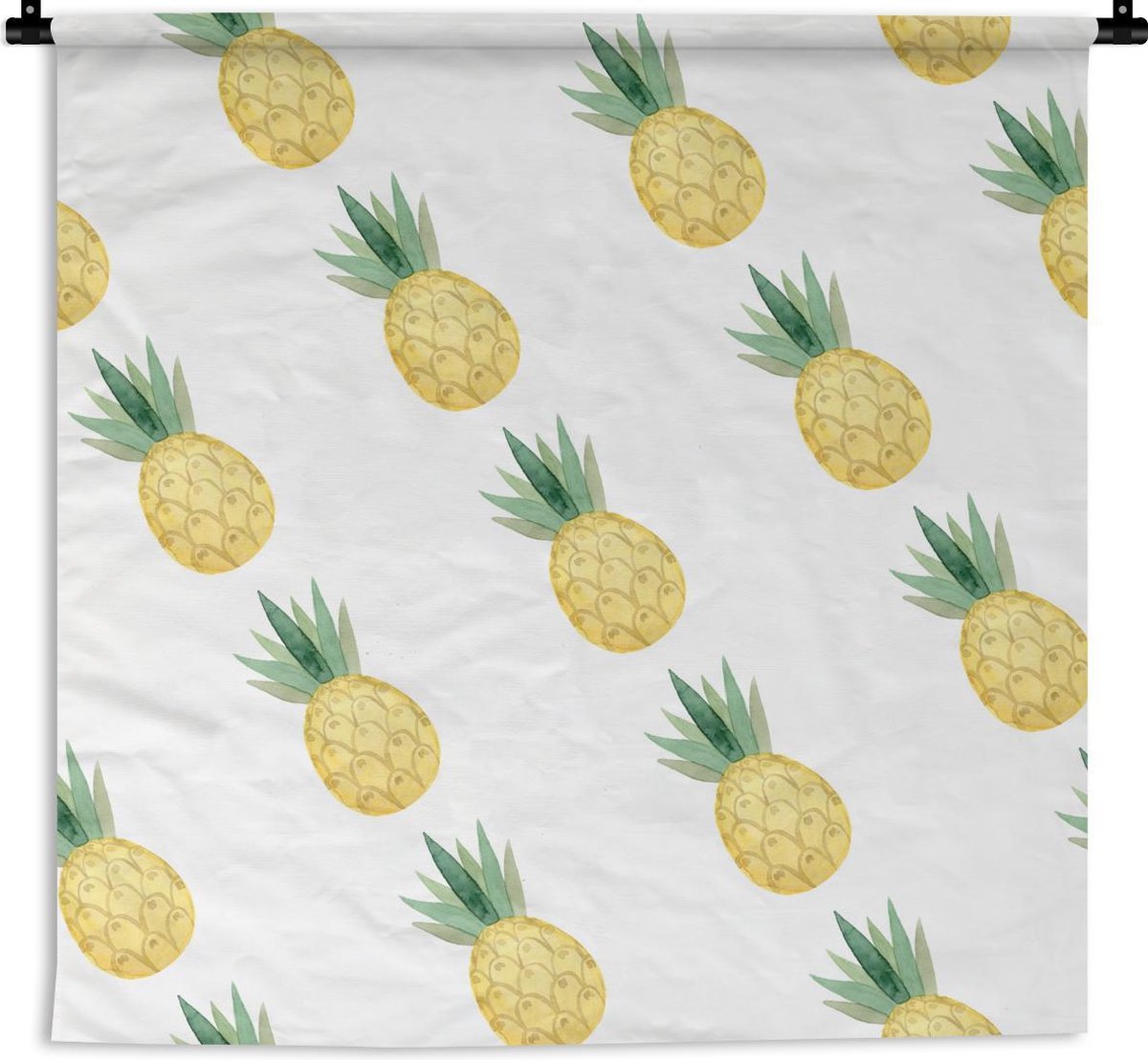 Wandkleed - Wanddoek - Ananas - Fruit - Sjablonen - 150x150 cm - Wandtapijt