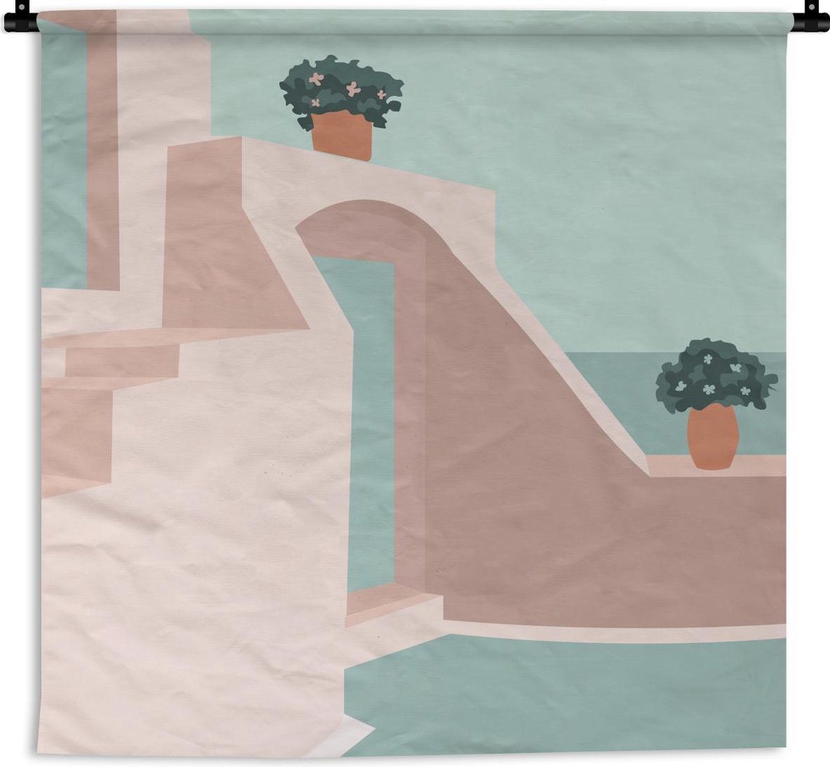 Wandkleed - Wanddoek - Zomer - Huis - Minimalisme - 90x90 cm - Wandtapijt