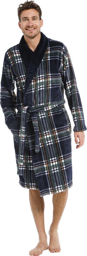 Groene herenbadjas Schotse ruit - fleece-L - 52
