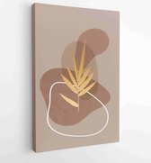 Gouden botanische muur kunst vector set. Earth tone boho gebladerte lijntekeningen tekenen met abstracte vorm. 4 - Moderne schilderijen – Verticaal – 1827200495 - 50*40 Vertical