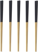 Luxe Eetstokjes - Zwart Gouden Chopsticks - Sushi Stokjes - RVS - Vaatwasserbestendig - 5 Paar - Zwart Goud