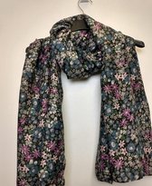 Lange dames sjaal Ellie gebloemd grijs blauw groen roze paars