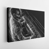 Pianist speelt de piano abstracte lijn grunge stijl illustratie festival poster zwart-wit afbeelding - moderne kunst canvas - horizontaal - - horizontaal - - 50*40 Horizontal