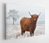 Onlinecanvas - Schilderij - Schotse Schotse Hooglanden Natuurlijk Winterlandschap Art Horizontaal Horizontal - Multicolor - 80 X 60 Cm