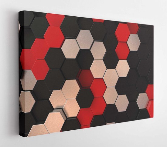 Futuristisch oppervlak met rode, zwarte en metalen zeshoeken. 3D-rendering - Modern Art Canvas - Horizontaal - 603930380 - 80*60 Horizontal