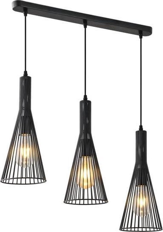 Industriële hanglamp zwart metaal 3-lichts “ Sofia