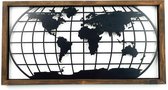 Wandbord Wereldkaart met Frame- Wanddecoratie- Muurdecoratie- Hout- Zwart