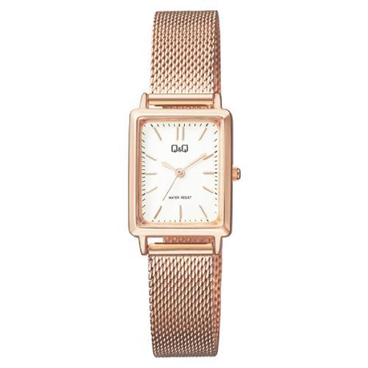 Mooi rechthoekig rose kleurig dames horloge van Q&Q model qb95j021y