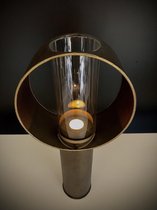 Metal Bronze Circle Candleholder with Glass 53 cm hoog - kaarshouder - lantaarn - windlicht - authentiek - interieurdecoratie - terrasdecoratie - theelichthouder - metaal - industr