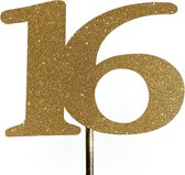 Taartdecoratie versiering| Taarttopper| Cake topper | Taartversiering| Verjaardag| Cijfers | 16 | Goud | glitter| 14 cm| karton