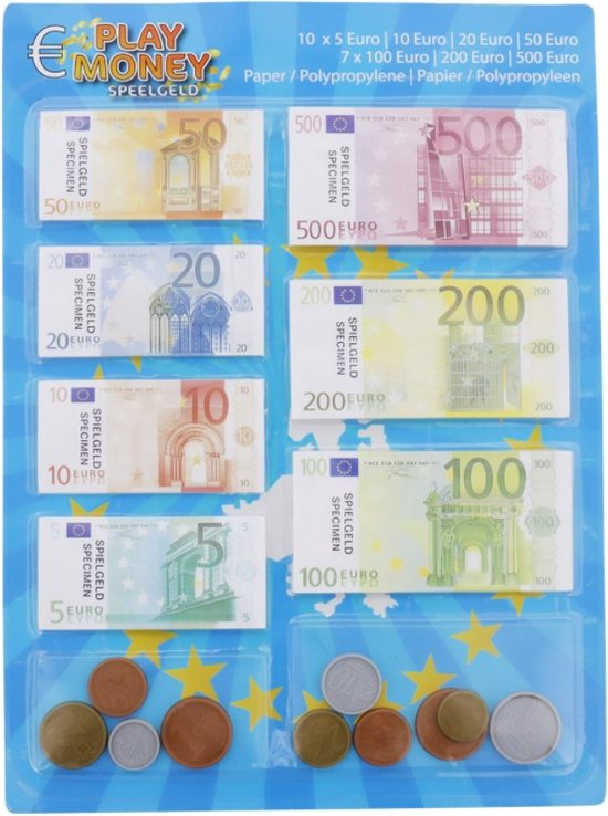 Speelgoed kassa Euro speelgeld 90 delig - Speelgoed munten en biljetten - Winkeltje spelen - Nepgeld