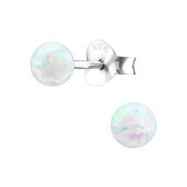 Aramat jewels ® - Ronde kinder oorbellen witte opaal 925 zilver 4mm