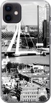 Geschikt voor iPhone 12 mini hoesje - Rotterdam - Skyline - Zwart - Wit - Siliconen Telefoonhoesje