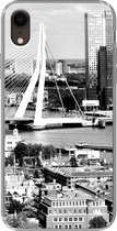Geschikt voor iPhone XR hoesje - Rotterdam - Skyline - Zwart - Wit - Siliconen Telefoonhoesje