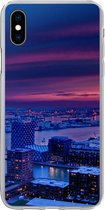 Geschikt voor iPhone Xs hoesje - Rotterdam - Lucht - Roze - Siliconen Telefoonhoesje