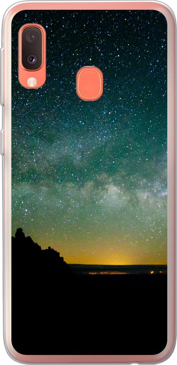 Telefoonhoesje Geschikt voor Samsung Galaxy A20e hoesje - Heelal - Sterrenhemel - Groen - Jongens - Meisjes - Kinderen - Siliconen Telefoonhoesje Telefoonhoesje
