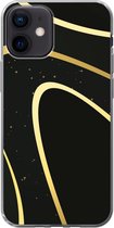 Geschikt voor iPhone 12 hoesje - Gouden golven op een zwarte achtergrond - Siliconen Telefoonhoesje