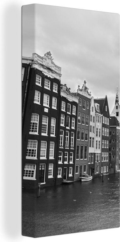 Canvas Schilderij Amsterdamse grachten zwart-wit fotoprint - 40x80 cm - Wanddecoratie