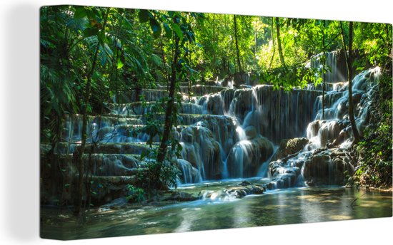 Canvas Jungle - Waterval - Mexico - Natuur - Schilderij - 80x40 cm - Muurdecoratie