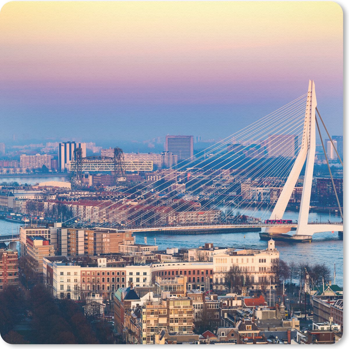 Muismat 20x20 cm - Mousepad Rotterdam - Skyline - Zonsondergang - Muismatten