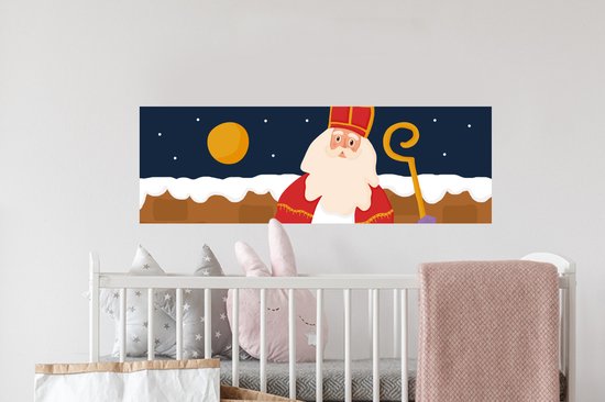 Muurstickers - Sticker Folie - Sinterklaas - Kinderen - Sint - Kind - Jongens - Meisjes - Kindje - 90x30 cm - Plakfolie - Muurstickers Kinderkamer - Zelfklevend Behang