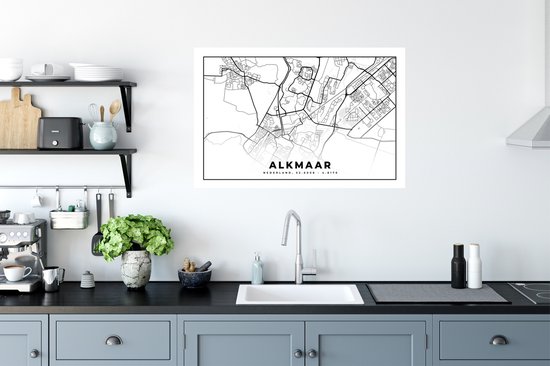 Stickers muraux - Plan de la ville - Alkmaar - Zwart - Wit - 90x60 cm - Feuille adhésive - Carte