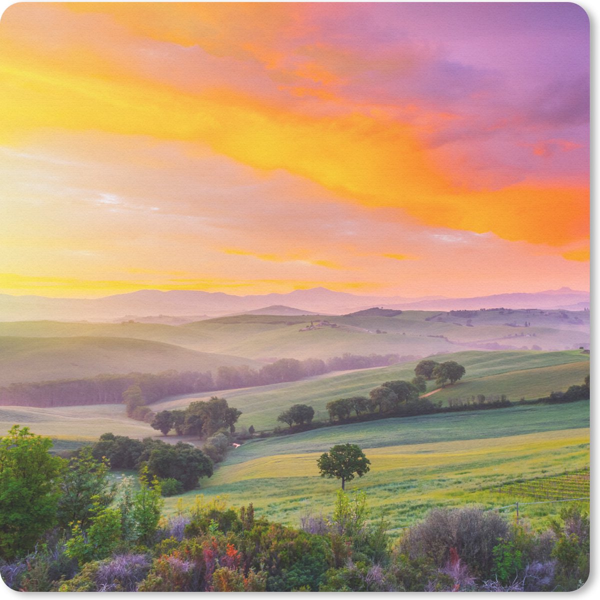 Muismat 30x30 cm - Mousepad Toscane - Landschap - Kleurrijk - Muismatten