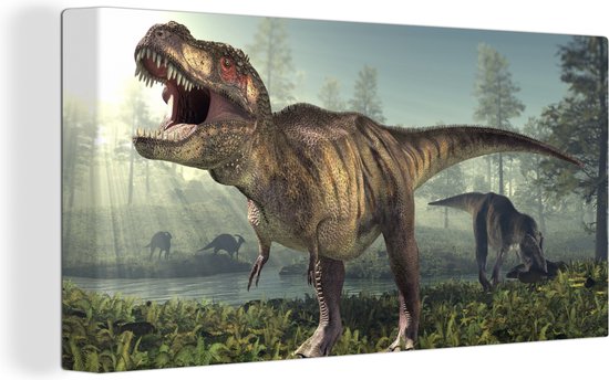 Toile Peinture Dino - Herbe - Dessin - 40x20 cm - Décoration murale