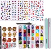 Elysee Beauty Butterfly Nail art kit met nagelfolie - nagel diamantjes - nagel picker - 9 vlinders stickers