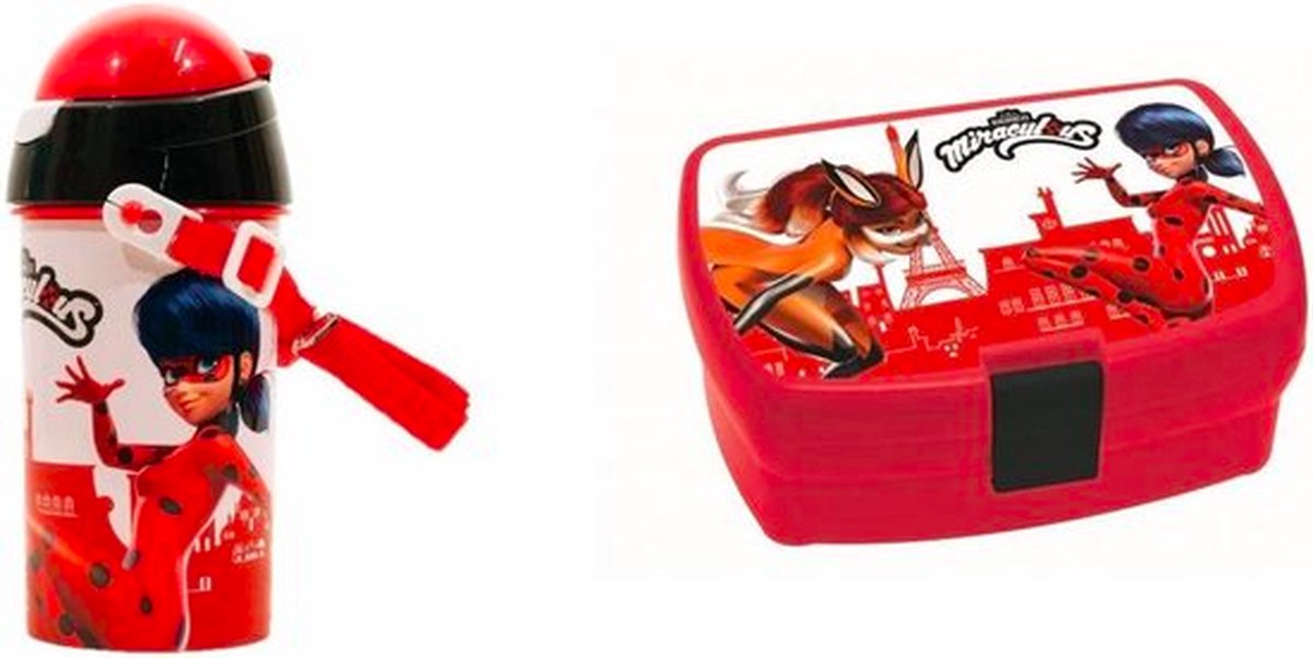 Miraculous ladybug lunchbox / broodtrommel + drinkbeker/drinkfles - 500 ml