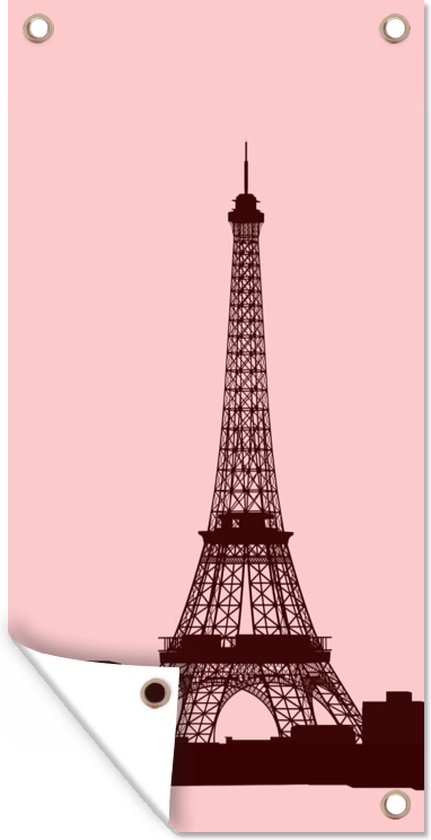 Tuinposter Een illustratie van de Eiffeltoren in het roze - 40x80 cm - Wanddecoratie Buiten - Tuinposter - Tuindoek - Schuttingposter - Tuinschilderij