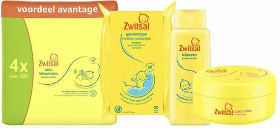 Zwitsal Pakket - Babydoekjes Lotion 4 x 63 / Vochtige Washandjes / Zachte Creme / Talkpoeder
