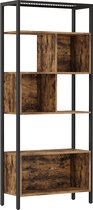 FURNIBELLA- boekenkast, opbergplank met stalen frame, voor decoratieve artikelen, fotolijsten, woonkamer, kantoor, industrieel design, vintage bruin-zwart LBC028B01