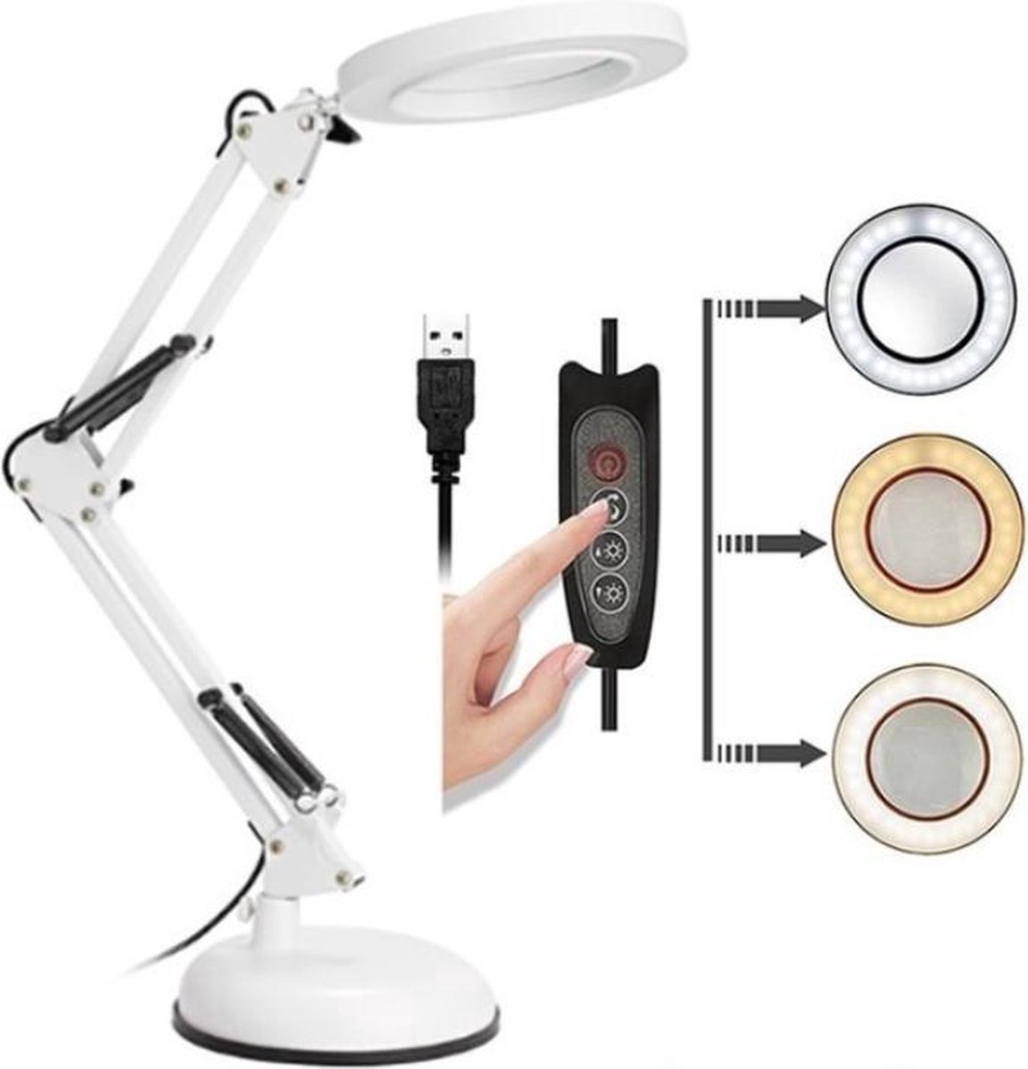 Led-loep met 10 x en 15 x vergroting, 3 kleurmodi en dimbaar Led-loep met 10 x en 15 x vergroting, 3 kleurmodi en dimbaar