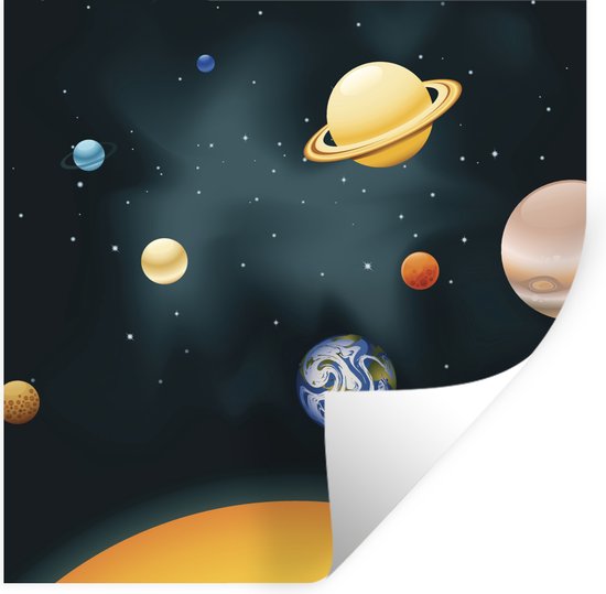 Muurstickers - Sticker Folie - Een illustratie van het zonnestelsel met onze planeet - 120x120 cm - Plakfolie - Muurstickers Kinderkamer - Zelfklevend Behang XXL - Zelfklevend behangpapier - Stickerfolie