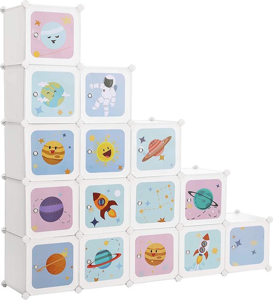 Système d'étagères SONGMICS avec 15 cubes, armoire de rangement pour enfants, étagère de serrage, étagère à chaussures en plastique, armoire avec portes, multifonctionnelle, chaussures, speelgoed, 153 x 31 x 153 cm, blanc LPC902W