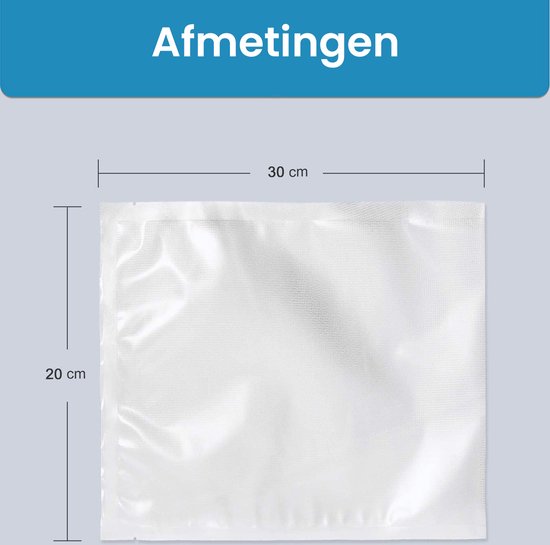 Un sac sous vide transparent mesurant 20 cm sur 30 cm.