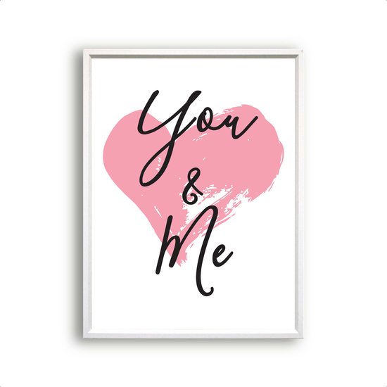 Poster You en Me Roze Hartje Liefde - Kinderkamer - Meisjeskamer - Valentijn Cadeau - 40x30cm - Postercity