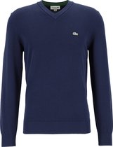 Lacoste trui katoen V-hals - gebreide heren trui - donkerblauw - Maat: XXL