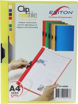 Exiton, clip safe, klemmap, A4, transparant voorblad, geel, metalen klem, capaciteit 30 bladzijden, 5 stuks in een verpakking